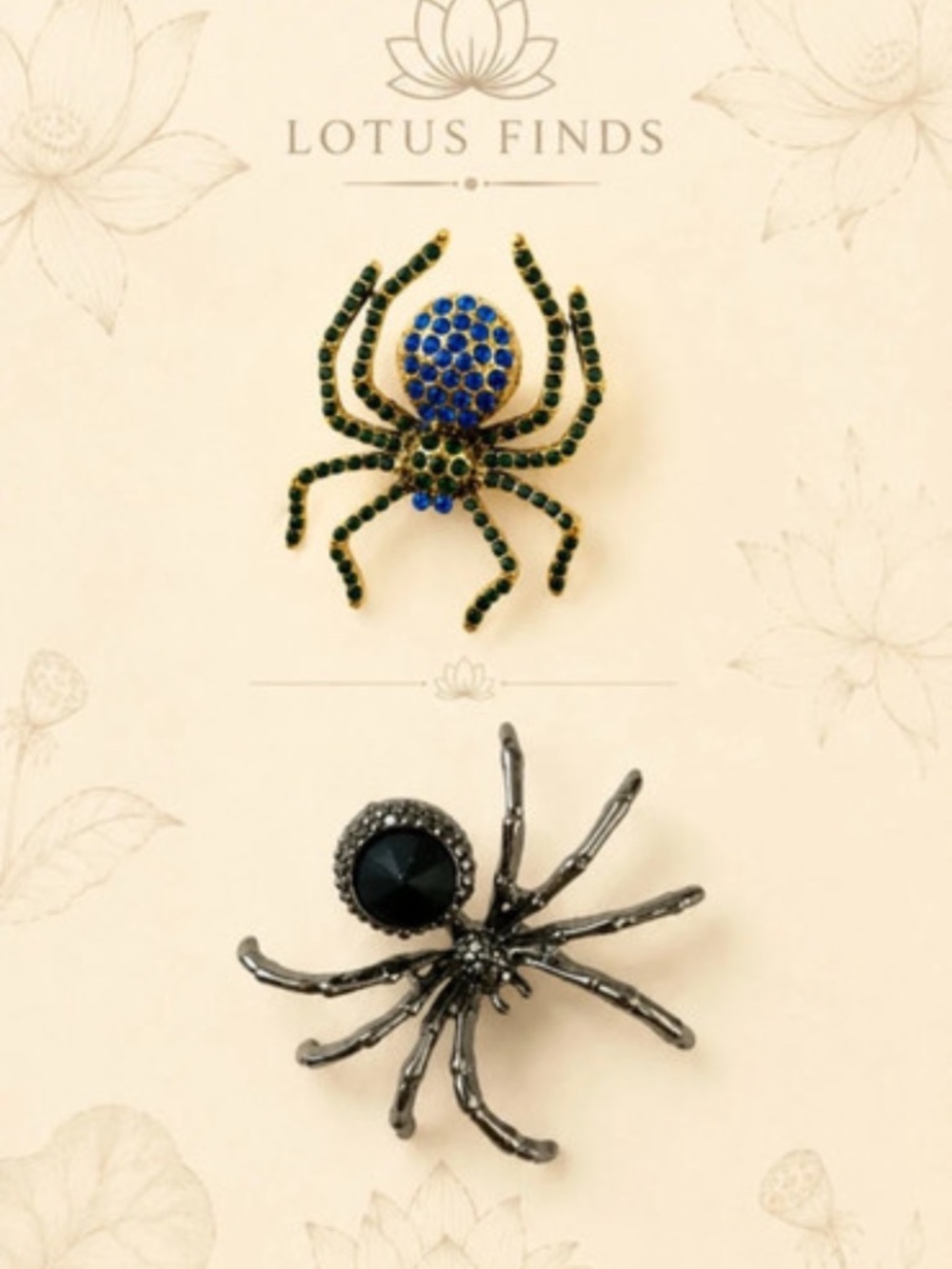🕷️🕸️ NWOT Spider Brooch Set – 2 Rhinestone Halloween Pins | 1.5” Each